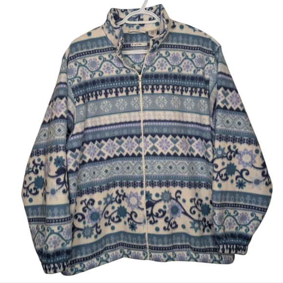 Alfred Dunner Women's L Patterned Fleece Full Zip Sweater - Picture 1 of 14